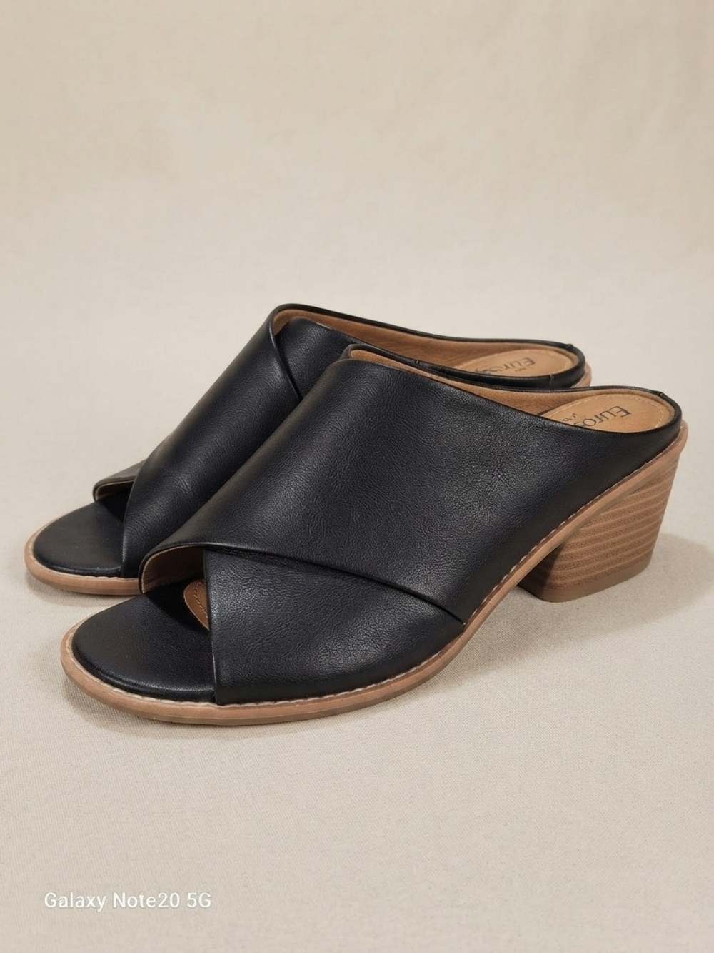 EuroSoft by Sofft Black Cross Strap Block Heel Mule Sandal 8.5